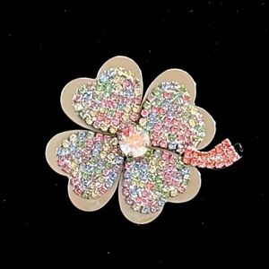 Rebekah Price Lucky Clover Silver and Multicolour Swarovski Crystal Brooch